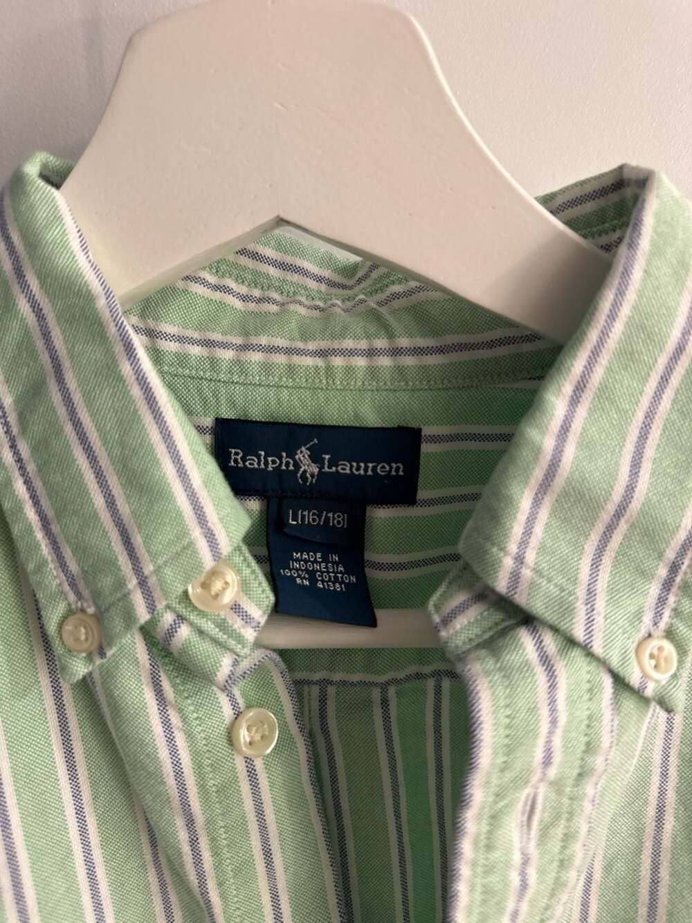 Vintage 90s Ralph Lauren Boys Green Striped Oxford Button Down Shirt Size L (16/ - Picture 3 of 9